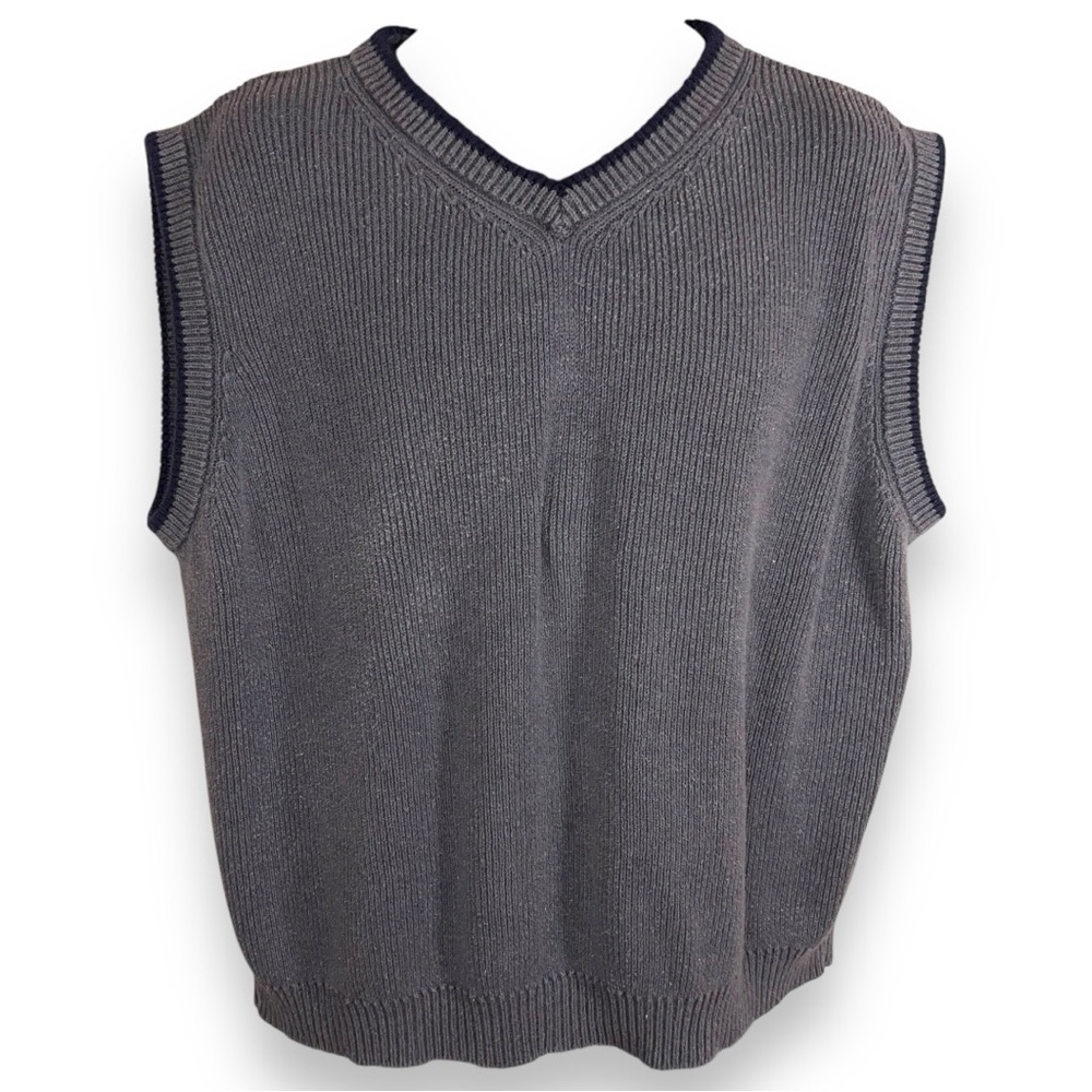 XL VINTAGE MENS CHEROKEE GREY SWEATER VEST VNECK GRAY BLUE ACADEMIA KNIT COTTON